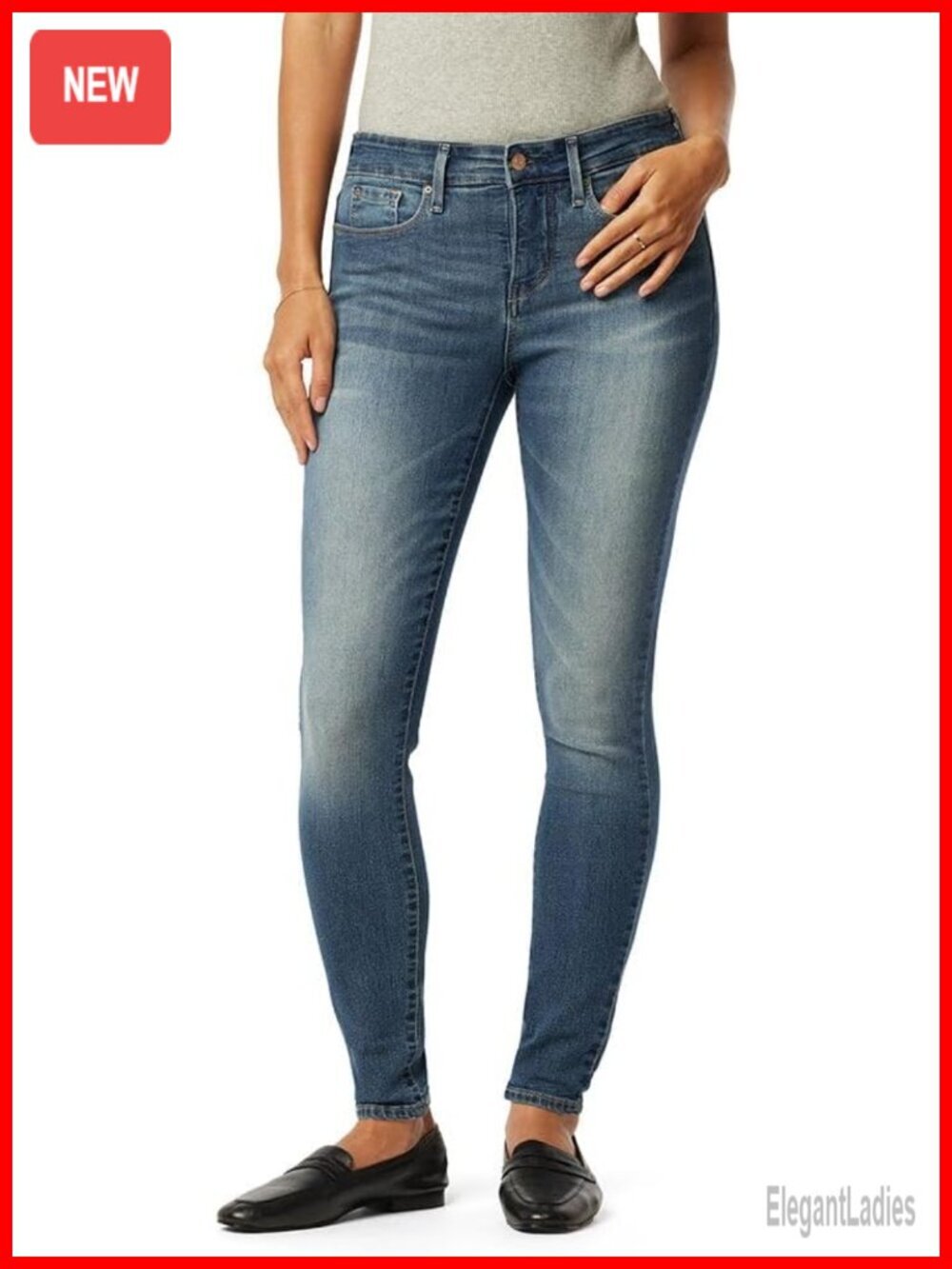 Mid Rise Skinny Jeans with Stretch Denim